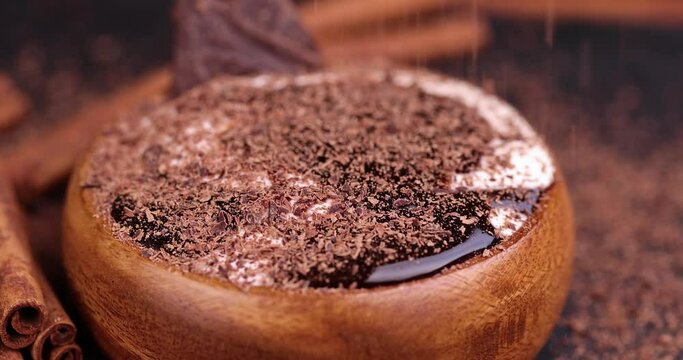 Fresh delicious yogurt with chocolate flavor, cow's milk yogurt with chocolate flavor