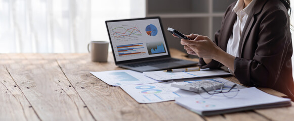 Businesswoman financial consultant discuss investment analysis of business project and plan market...