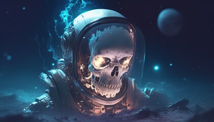 undead astronaut digital art illustration, Generative AI