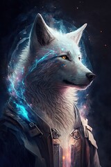 Meet Beautiful Futuristic Designer Art of Arctic Wolf Animal: A Striking, Cool, Otherworldly, Artistic Illustration Ideal for High-Tech and Sci-Fi Design Projects (Generative AI)