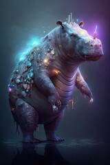 Step into the Future with a Beautiful Ethereal Hippopotamus Animal: A Beautifully Designed Artistic Illustration Perfect for High-Tech and Sci-Fi-Themed Projects (Generative AI)