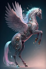 Obraz na płótnie Canvas Step into the Future with a Beautiful Ethereal Pegasus Animal: A Beautifully Designed Artistic Illustration Perfect for High-Tech and Sci-Fi-Themed Projects (Generative AI)