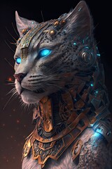 High-Tech and Sci-Fi Ready: A Stunning Cool Designer Illustration of an Ethereal Wild cat Animal with a Beautiful, Artistic, Futuristic, Otherworldly Look (Generative AI)