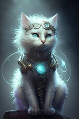 Meet Beautiful Futuristic Designer Art of Minuet cat Feline: A Striking, Cool, Otherworldly, Artistic Illustration Ideal for High-Tech and Sci-Fi Design Projects (Generative AI