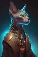 High-Tech and Sci-Fi Ready: A Stunning Cool Designer Illustration of an Ethereal Oriental cat Feline with a Beautiful, Artistic, Futuristic, Otherworldly Look (Generative AI