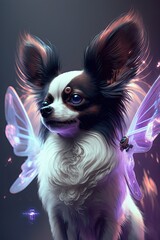 Futuristic Papillon dog Beautiful Artistic Designer Illustration of Ethereal Canine Character with a Cool, Otherworldly Look, Ideal for High-Tech and Sci-Fi Designs (Generative AI