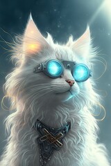 Futuristic Turkish Angora cat Beautiful Artistic Designer Illustration of Ethereal Feline Character with a Cool, Otherworldly Look, Ideal for High-Tech and Sci-Fi Designs (Generative AI