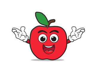 cute apple cartoon character, mascot vector illustration