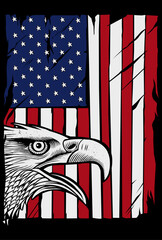 American flag with eagle symbolizes power and freedom. 4th of july anniversary or Independence day background.