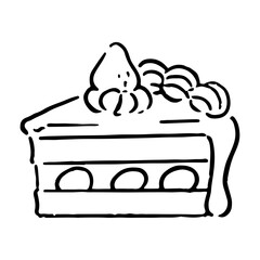 手書きのショートケーキイラスト　白黒