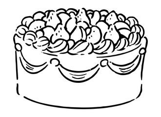 手描きのフルーツケーキイラスト　白黒