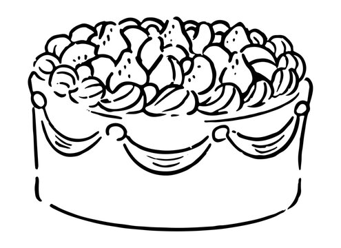 recommend clip art: 手描きのフルーツケーキイラスト　白黒