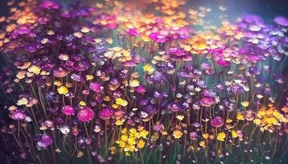 background with flowers, glowing flowers in the garden,  colorful, beautiful, fantasy, generative AI