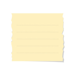Torn yellow sticky note vector illustration. Ripped square office memo paper template.