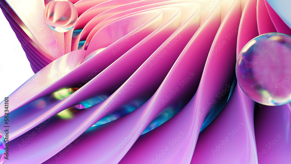 Wall mural 3d rendering of colorful abstract twisted shape in motion. computer generated geometric digital art