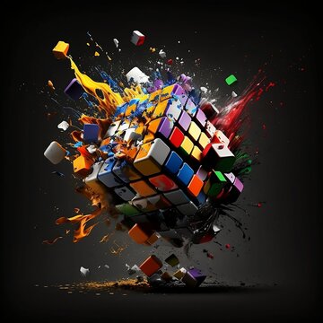 Colorful rubrics cube blasting with various colors