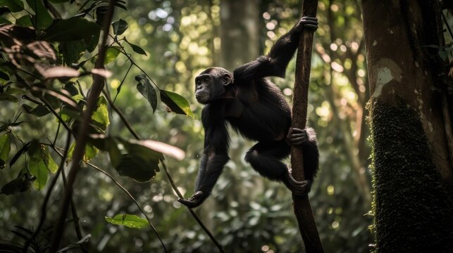 Chimpanzee in the Wilderness. Generative AI.