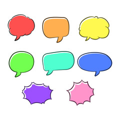 Retro empty colorful comic bubbles and elements set on transparent background