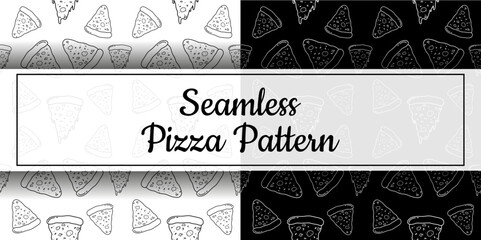 Fast food pizza pattern in black and white