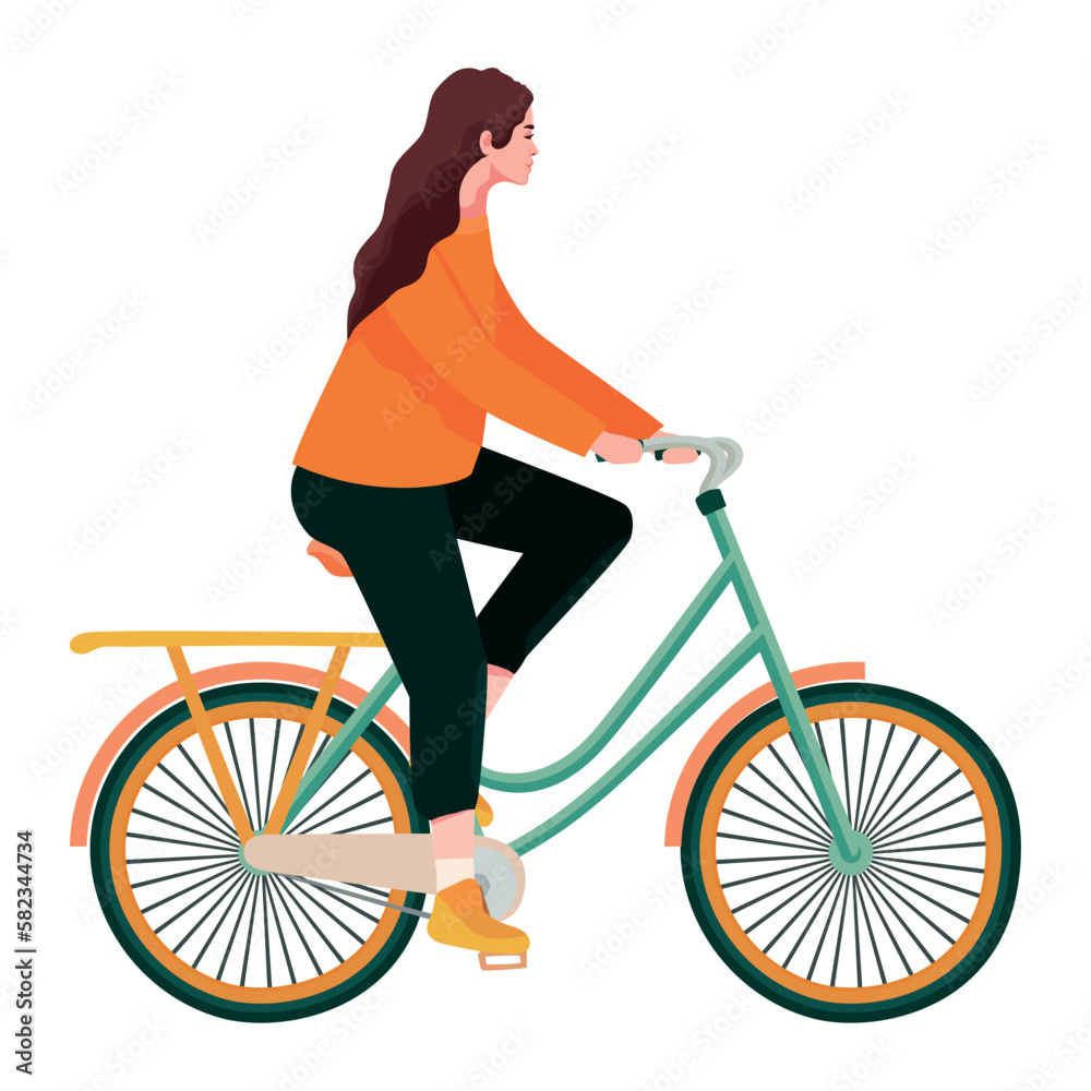 Poster young woman riding bike