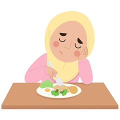 Illustration of a hijab girl with no appetite