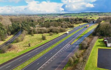 Fototapeta na wymiar Aerial photo of the M2 Motorway at Ballymena Town Co Antrim Northern Ireland