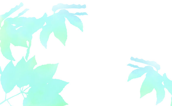 ブナの葉のシルエット・白背景　爽やか初夏イメージ-ふんわり水彩画テクスチャ イラスト素材 差分有