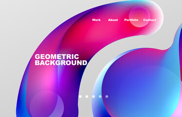 Landing page abstract liquid background. Flowing shapes, round design and circle. Web page for website or mobile app wallpaper