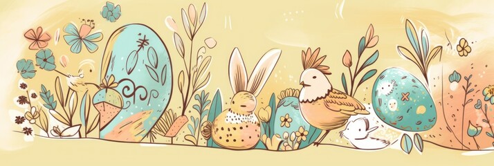 Capture the Spirit of Easter with a Beautiful Easter Hand Drawn by Kid Graphic Design : A Vibrant and Artistic Design Perfect for Wallpapers, Greeting Cards, and Decorations Generative AI