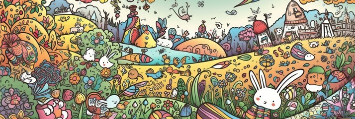 Brighten Up Your Easter: A Beautiful Artistic Colorful and Adorable Designer Easter Hand Drawn by Kid Wallpaper Perfect for Wallpaper, Cards, and Decorations Generative AI