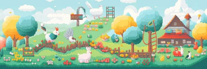 Brighten Up Your Easter: A Beautiful Artistic Colorful and Adorable Designer Easter Pixel Art Wallpaper Perfect for Wallpaper, Cards, and Decorations Generative AI