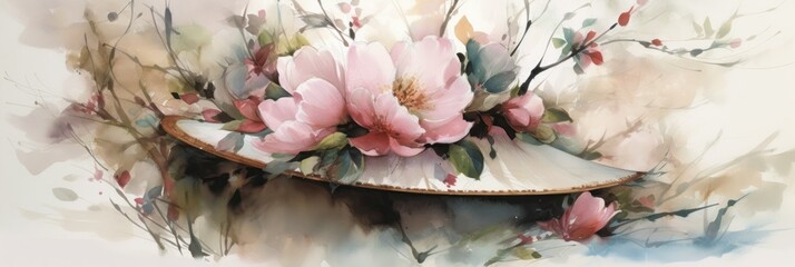 Brighten Up Your Easter: A Beautiful Artistic Colorful and Adorable Designer Easter Bonnet Chinese Brush Painting Wallpaper Perfect for Wallpaper, Cards, and Decorations Generative AI