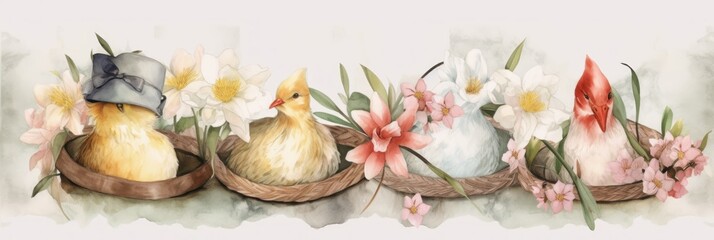 Colorful Joy: Adorable and Playful Easter Bonnet Chinese Brush Painting Wallpaper Perfect for Wallpaper, Cards, and Decorations with Vibrant Hue, Intricate Detail, Beautiful Pattern Generative AI