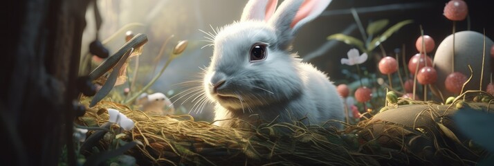 Capture the Spirit of Easter with a Beautiful Easter Bunny Cinematic Graphic Design : A Vibrant and Artistic Design Perfect for Wallpapers, Greeting Cards, and Decorations Generative AI
