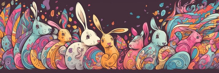 Capture the Spirit of Easter with a Beautiful Easter Bunny Colorful doodle Wallpaper : A Vibrant and Artistic Design Perfect for Wallpapers, Greeting Cards, and Decorations Generative AI