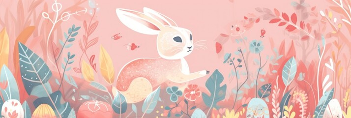 Brighten Up Your Easter: A Beautiful Artistic Colorful and Adorable Designer Easter Bunny Hand Drawn by Kid Wallpaper Perfect for Wallpaper, Cards, and Decorations Generative AI