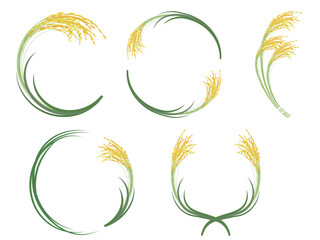 Naklejka premium リアルな稲穂のフレームセットのベクターイラスト