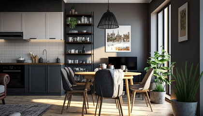 home with modern furniture and interior. Generative AI