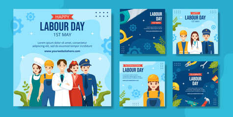 Happy Labor Day Social Media Post Flat Cartoon Hand Drawn Templates Background Illustration