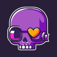 purple skull with heart eye