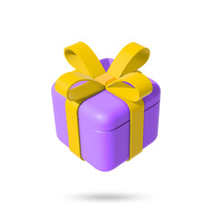 Yellow ribbon wrapped purple gift box icon