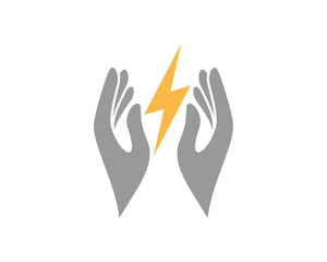 Protecting hand with electrical symbol in the middle