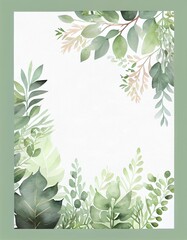 Watercolor frame border. Texture with branches and leaves