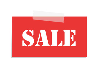 Red sale tags vector illustration. Taped sale paper note memo. Price and discount label stickers.