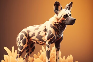 3D African wild dog Avatar with Exquisite Detailing and Soft Pastel Coloring in Cartoon Style - obrazy, fototapety, plakaty