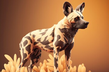 3D African wild dog Avatar with Exquisite Detailing and Soft Pastel Coloring in Cartoon Style - obrazy, fototapety, plakaty