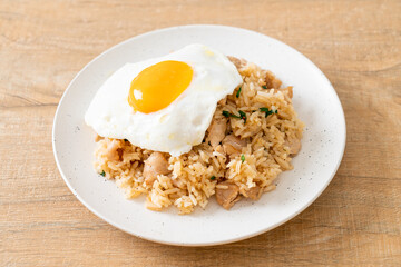 fried rice with pork and fried egg in Japanese style