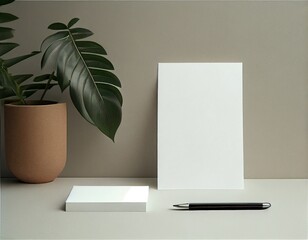 Flatlay Paper Mockup on Table, Modern and Minimalistic Design Created with Generative AI