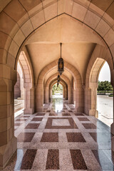 Fototapeta na wymiar Corridors of Sultan Qaboos Grand Mosque, Muscat, Oman