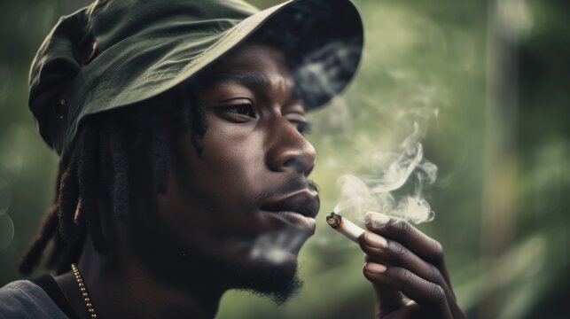 Cannabis 420 Culture: A Beautiful Artistic Designer Portrait of Diverse African American Black Men Bonding Over Weed Marijuana - Friends Enjoying a Smoke Together Generative AI